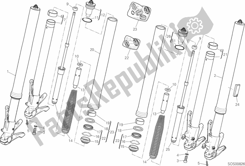 All parts for the Front Fork of the Ducati Multistrada 950 Brasil 2018